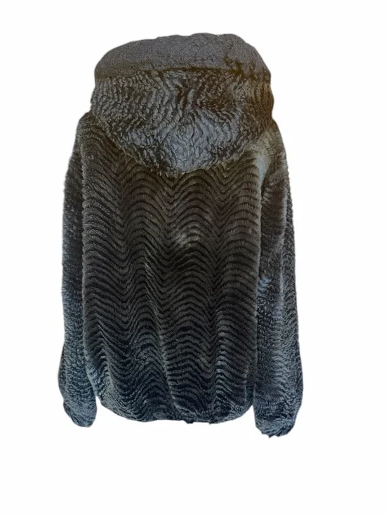 Late 90s/Early Y2K Gallery Plush Brown & Black Trim Faux Fur Hooded Lined Full Z - Picture 6 of 9
